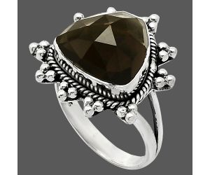 Smoky Quartz Checker Ring size-9 EXR01421 R-1234, 14x14 mm