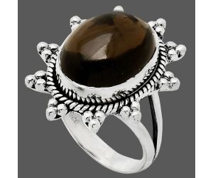 Smoky Quartz Cab Ring size-7 EXR01428 R-1234, 12x16 mm