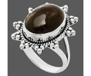 Smoky Quartz Cab Ring size-8 EXR01431 R-1234, 12x16 mm