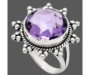 Amethyst Checker Briolette Ring size-7 EXR01433 R-1234, 14x14 mm