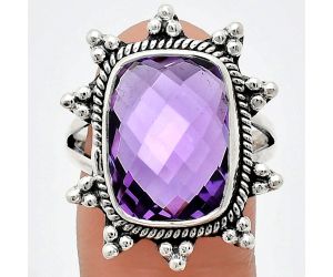 Amethyst Checker Briolette Ring size-9 EXR01434 R-1234, 12x16 mm