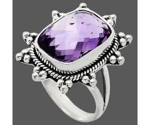 Amethyst Checker Briolette Ring size-9 EXR01434 R-1234, 12x16 mm