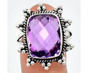 Amethyst Checker Briolette Ring size-10 EXR01435 R-1234, 12x16 mm