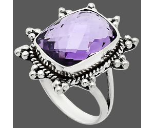 Amethyst Checker Briolette Ring size-10 EXR01435 R-1234, 12x16 mm