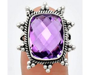 Amethyst Checker Briolette Ring size-7 EXR01436 R-1234, 12x16 mm