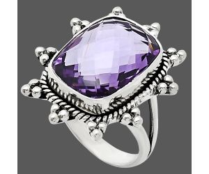 Amethyst Checker Briolette Ring size-7 EXR01436 R-1234, 12x16 mm