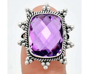 Amethyst Checker Briolette Ring size-7 EXR01437 R-1234, 12x16 mm