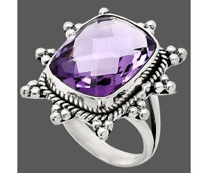 Amethyst Checker Briolette Ring size-7 EXR01437 R-1234, 12x16 mm