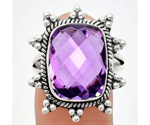 Amethyst Checker Briolette Ring size-9 EXR01438 R-1234, 12x16 mm