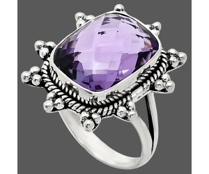 Amethyst Checker Briolette Ring size-9 EXR01438 R-1234, 12x16 mm