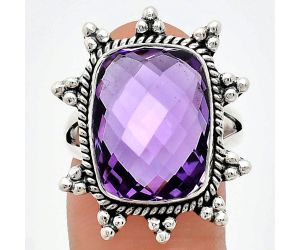 Amethyst Checker Briolette Ring size-8 EXR01439 R-1234, 12x16 mm