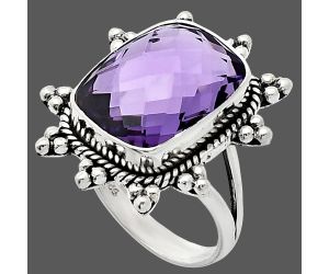 Amethyst Checker Briolette Ring size-8 EXR01439 R-1234, 12x16 mm