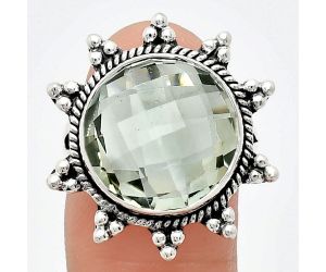 Prasiolite (Green Amethyst) Checker Briolette Ring size-8 EXR01440 R-1234, 15x15 mm