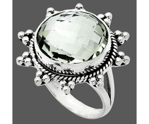 Prasiolite (Green Amethyst) Checker Briolette Ring size-8 EXR01440 R-1234, 15x15 mm