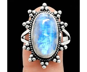 Rainbow Moonstone Ring size-9.5 EXR01453 R-1234, 10x18 mm