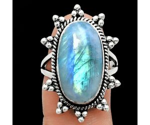 Rainbow Moonstone Ring size-8 EXR01454 R-1234, 11x20 mm