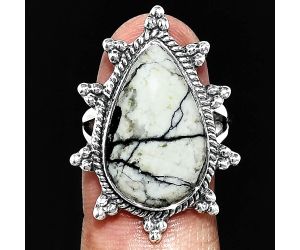 Authentic White Buffalo Turquoise Nevada Ring size-7 EXR01457 R-1234, 13x20 mm