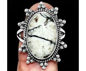 Authentic White Buffalo Turquoise Nevada Ring size-9.5 EXR01459 R-1234, 12x20 mm