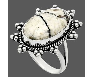 Authentic White Buffalo Turquoise Nevada Ring size-9.5 EXR01459 R-1234, 12x20 mm