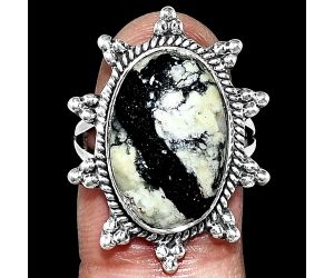 Authentic White Buffalo Turquoise Nevada Ring size-7 EXR01460 R-1234, 12x18 mm