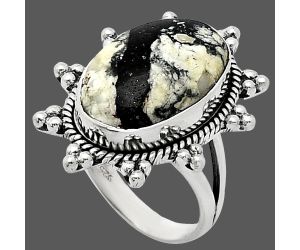 Authentic White Buffalo Turquoise Nevada Ring size-7 EXR01460 R-1234, 12x18 mm