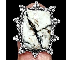 Authentic White Buffalo Turquoise Nevada Ring size-9 EXR01463 R-1234, 15x20 mm