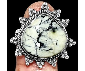 Authentic White Buffalo Turquoise Nevada Ring size-9 EXR01464 R-1234, 18x18 mm