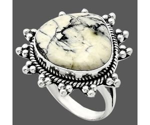 Authentic White Buffalo Turquoise Nevada Ring size-9 EXR01464 R-1234, 18x18 mm