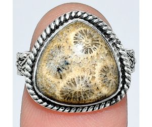 Flower Fossil Coral Ring size-7 EXR01590 R-1067, 13x13 mm