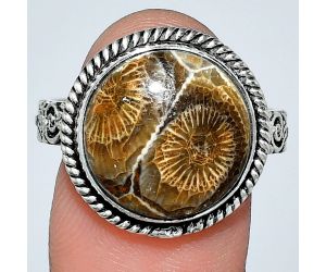 Flower Fossil Coral Ring size-10 EXR01602 R-1067, 14x14 mm