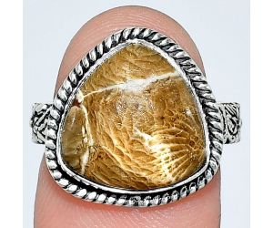 Flower Fossil Coral Ring size-7 EXR01605 R-1067, 13x13 mm