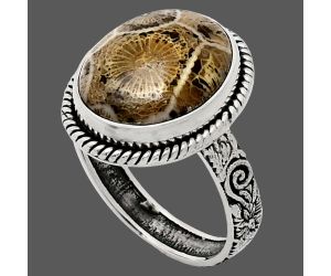 Flower Fossil Coral Ring size-10 EXR01608 R-1067, 13x16 mm