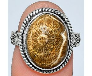 Flower Fossil Coral Ring size-7 EXR01612 R-1067, 12x15 mm