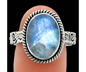 Rainbow Moonstone Ring size-10 EXR01625 R-1067, 10x14 mm