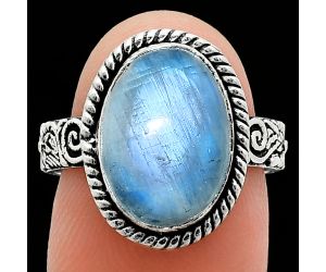 Rainbow Moonstone Ring size-7 EXR01635 R-1067, 10x14 mm