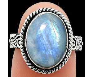 Rainbow Moonstone Ring size-7 EXR01638 R-1067, 10x14 mm