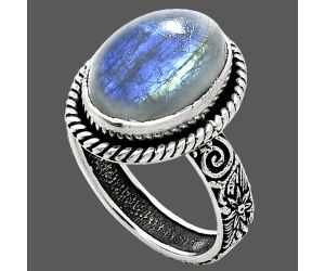 Rainbow Moonstone Ring size-7 EXR01638 R-1067, 10x14 mm