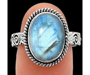 Rainbow Moonstone Ring size-9 EXR01641 R-1067, 10x14 mm