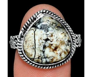 Authentic White Buffalo Turquoise Nevada Ring size-9 EXR01660 R-1067, 14x14 mm