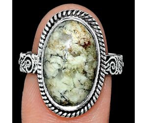 Authentic White Buffalo Turquoise Nevada Ring size-8 EXR01662 R-1067, 10x17 mm