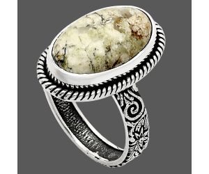 Authentic White Buffalo Turquoise Nevada Ring size-8 EXR01662 R-1067, 10x17 mm