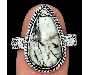 Authentic White Buffalo Turquoise Nevada Ring size-10 EXR01663 R-1067, 10x19 mm