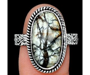 Authentic White Buffalo Turquoise Nevada Ring size-10 EXR01664 R-1067, 10x19 mm