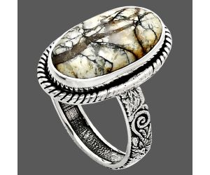 Authentic White Buffalo Turquoise Nevada Ring size-10 EXR01664 R-1067, 10x19 mm