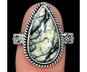 Authentic White Buffalo Turquoise Nevada Ring size-9 EXR01665 R-1067, 10x19 mm