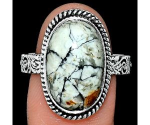 Authentic White Buffalo Turquoise Nevada Ring size-10 EXR01666 R-1067, 11x18 mm