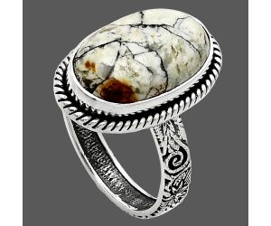 Authentic White Buffalo Turquoise Nevada Ring size-10 EXR01666 R-1067, 11x18 mm