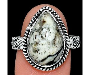 Authentic White Buffalo Turquoise Nevada Ring size-9 EXR01668 R-1067, 11x16 mm