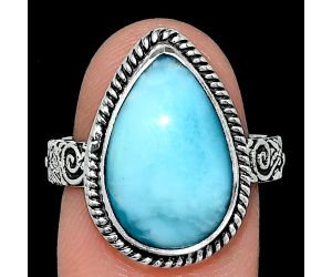 Larimar (Dominican Republic) Ring size-8 EXR01679 R-1067, 11x17 mm