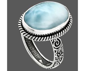 Larimar (Dominican Republic) Ring size-8 EXR01685 R-1067, 12x17 mm